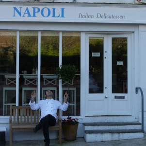 man outside shop